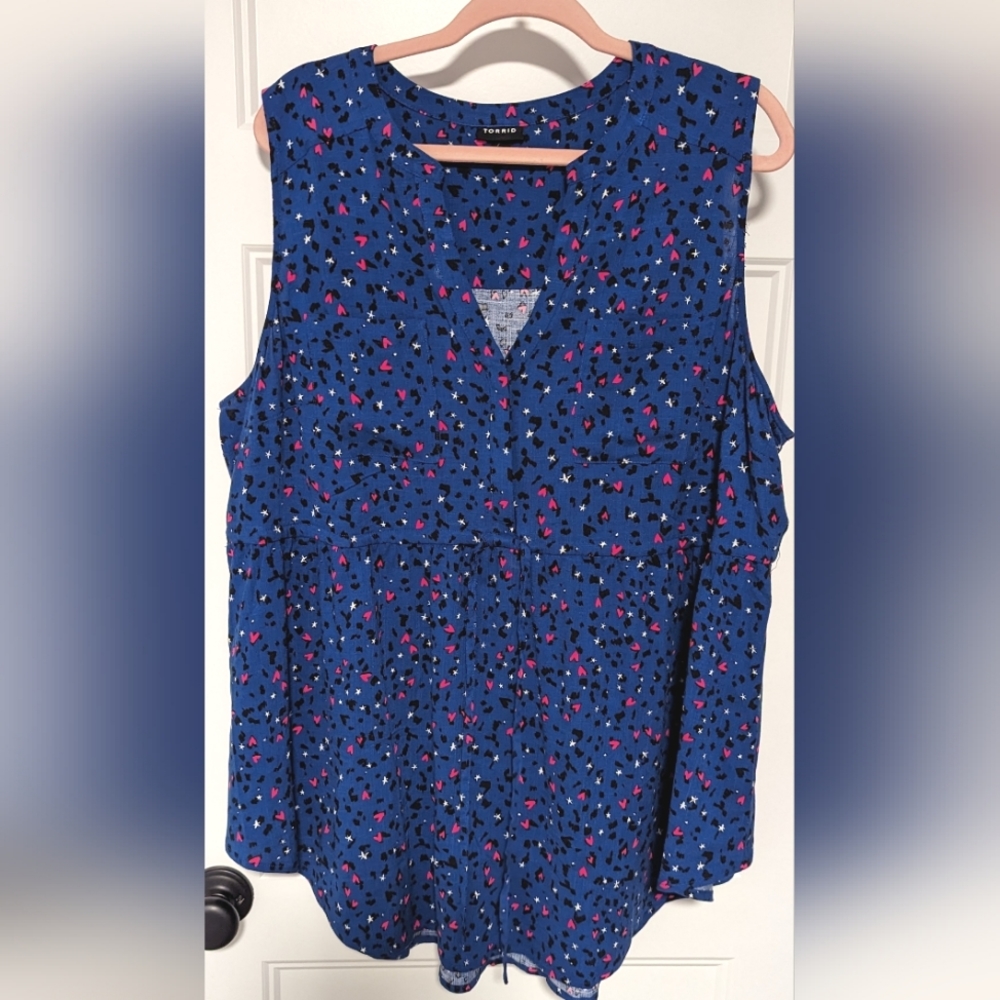 Torrid Emma Babydoll Rayon Slub Tie Waist Sleeveless Tunic Top